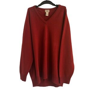 L.L.Bean Soft Lightweight Burnt Orange 100% Lambswool V-Neck Pullover Sweater